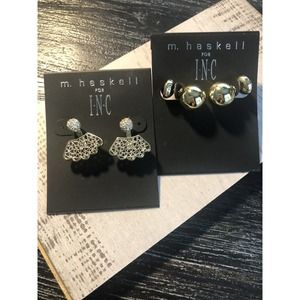 2 Pair M Haskell INC Earring Dual Post & Jacket‎ Gold Black Filigree Rhinestone